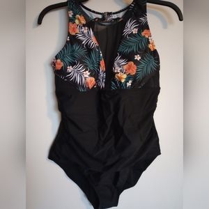 SALE 💥Women's One Piece Bathing Suit Large Tropical Mesh